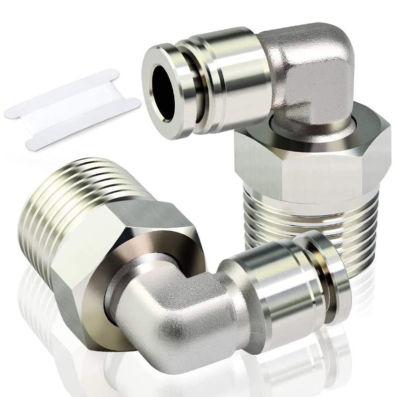 TAILONZ PNEUMATIC 304 Stainless Steel Male Elbow - 1/4 Inch Tube OD x 3/8 Inch NPT Thread 90 Push to Connect Tube Fitting PL-1/4-N3 (Pack of 2) - Image 1